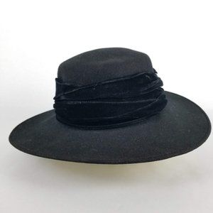Dark black , wide brimmed, 100% wool hat with velvet 3" band by Michael Howard.